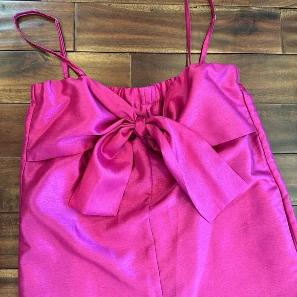 Anthropologie Hutch Fuchsia Pink Satin Bow Jumpsuit Size XS - Picture 4 of 5